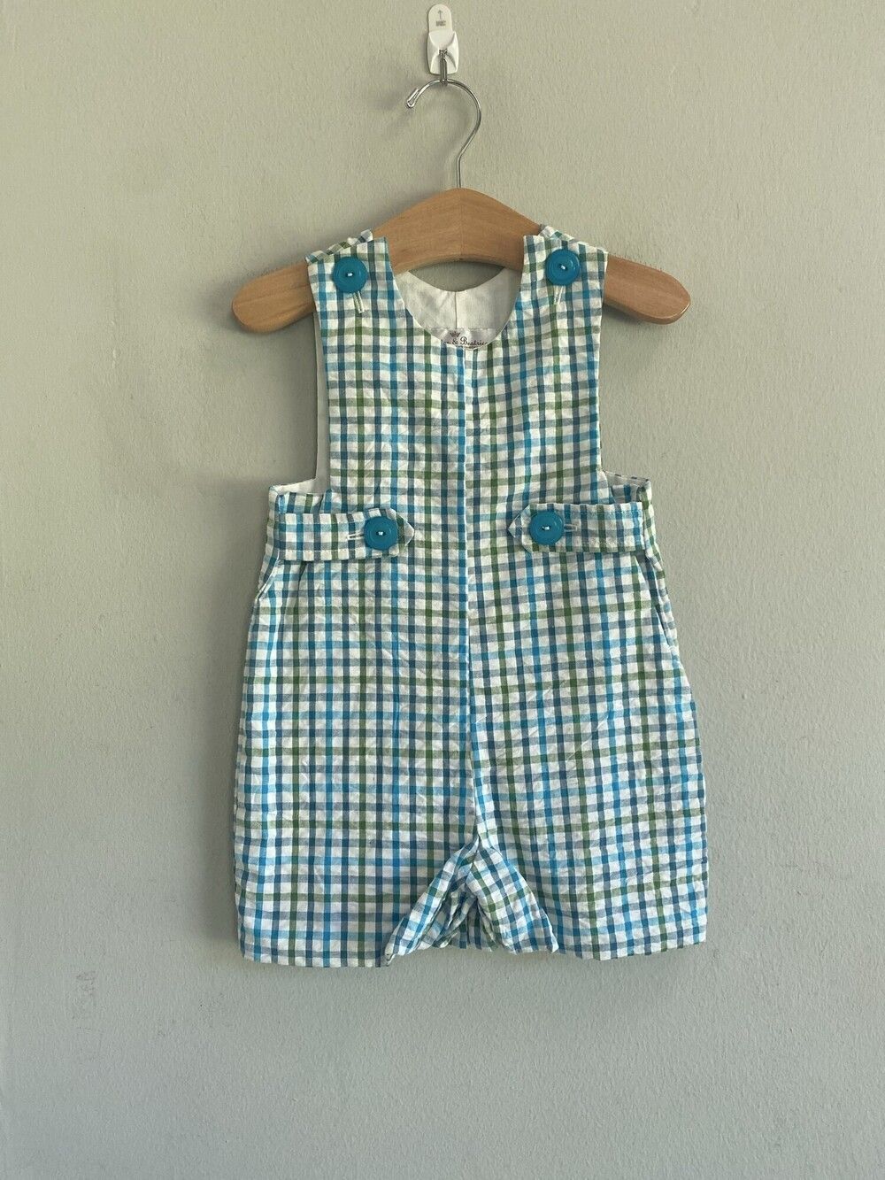Baxter & Beatrice Plaid Shortall Romper Blue Green Baby 12 Months